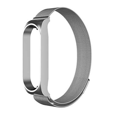 Imagem de Pulseira Metal Estilo Milanês Magnética Regulável Compatível com Xiaomi Mi Band 7 (Prata)