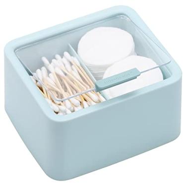 Imagem de Tecbeauty Suporte grande Qtips – Dispensador de cotonetes de algodão com 2 grades, organizador de banheiro, bolas de algodão, recipientes de armazenamento, tampas articuladas, azul