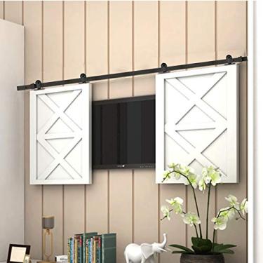 Imagem de Aeumruch Kit de ferragens de porta deslizante resistente estilo armário de 1,5 m, suave e silenciosamente, simples e fácil de instalar para duas portas (1,5 m, estilo tipo T para armário)
