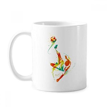 Imagem de Caneca de cerâmica com estampa de jogador de futebol e chutar de bicicleta, cerâmica para café e porcelana