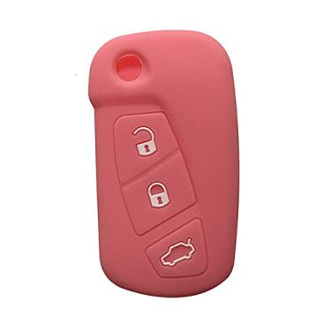 Imagem de YJADHU Capa de silicone masculina feminina porta-chaves acessórios de carro 3 botões flip controle remoto, apto para Ford KA Streetka 2008-2016, rosa