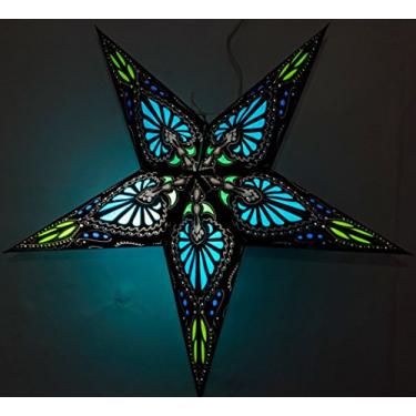 Imagem de Lanterna de papel de estrela Hummingbird da UMTA, Medium, Firoza Blue on Black