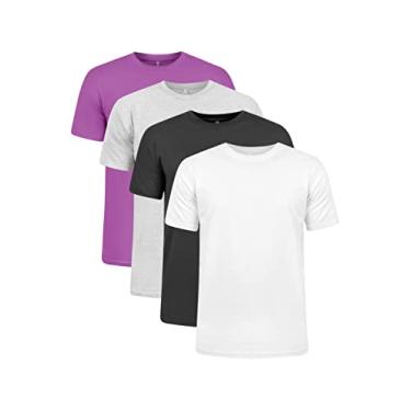 Imagem de Kit 4 Camisetas 100% Algodão 30.1 Penteadas (Roxo, Cinza Mescla, Preto, Branco, M)