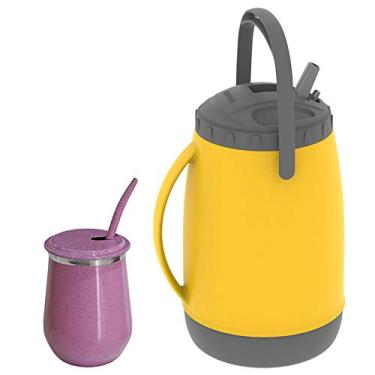 Imagem de Kit Tereré Vino Color Garrafa Copo Térmico E Bomba – Amarelo e Rosa Pig