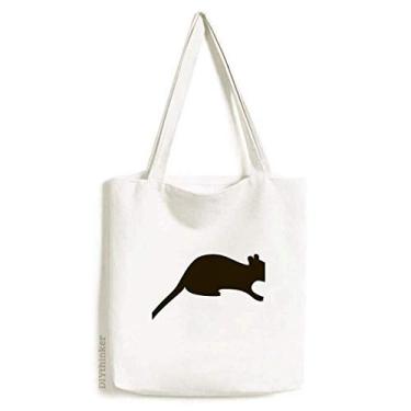Imagem de Bolsa de lona preta com retrato de animal de rato preto bolsa de compras casual