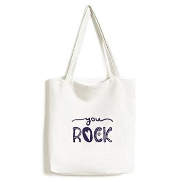 Imagem de Bolsa de lona com citação fofa You Rock estilo escrita à mão bolsa de compras casual