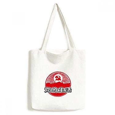 Imagem de Sacola de lona patriotismo vermelho com emblema para festa chinesa bolsa de compras casual