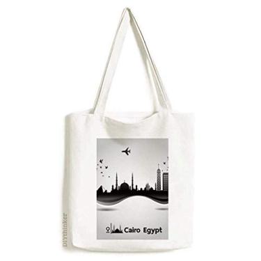 Imagem de Bolsa de lona com estampa de avião Egypt Morden City bolsa de compras casual bolsa de mão