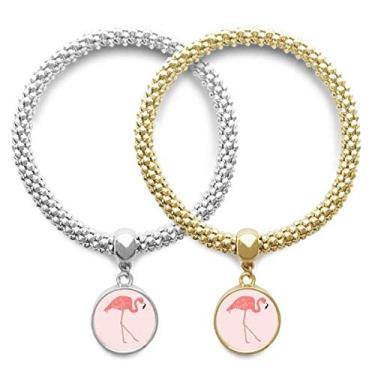 Imagem de DIYthinker Walking Flamingo padrão rosa amante pulseira pingente joia corrente para casal presente