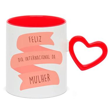 Imagem de Caneca Porcelana Alça Coração Vermelha Feliz Dia Internacional Da Mulher Rosa