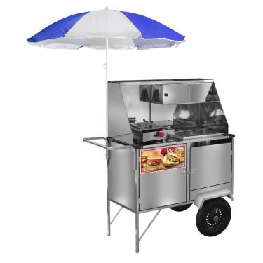 Imagem de Carrinho de Hot Dog + Lanche Luxo com Rodas Pneumáticas e Guarda Sol - Cefaz