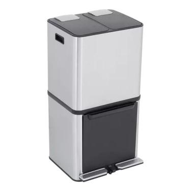 Imagem de Lixeira Chão Seletiva Tripla Smart Aço Inox 50 L 79x37x40cm