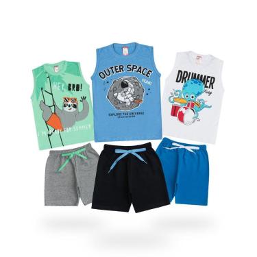 Imagem de Roupa Bebê Menino Infantil Kit 3 Conjuntos de Regatas Masculino Atacado-Masculino