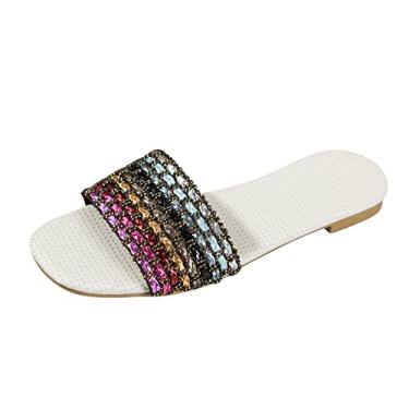 Imagem de Sandálias de dedo aberto respiráveis para mulheres elegantes moda verão tecido colorido rosto aberto dedo casual chinelos de praia planos (roxo, 6,5)