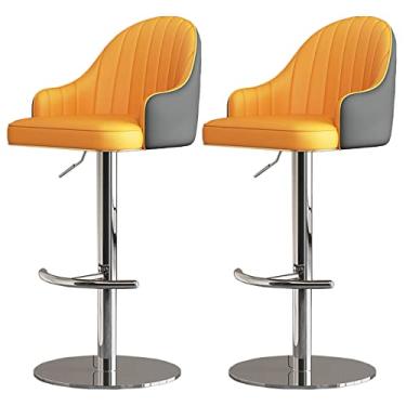 Imagem de Cadeiras de jantar cadeiras de sala de jantar bancos de bar de couro PU com braço conjunto de 2, elevador giratório ajustável a gás, apoio para os pés e base para café da manhã, balcão, cozinha e banquetas de bar em casa, tudo está bem