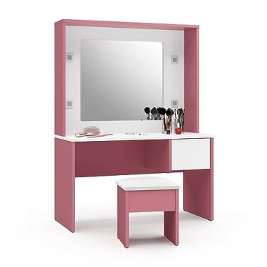 Imagem de Penteadeira Infantil Diana Com Espelho LED Banquinho (Branco/Rosa)