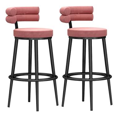 Imagem de Cadeiras de jantar cadeiras de sala de jantar banquetas de bar contemporâneas com encosto tecido de veludo balcão de metal sem braço cadeiras de café da manhã banquetas de bar de cozinha azul 65 cm altura sentada Tudo está bem