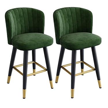 Imagem de Cadeiras de Jantar Cadeiras de Sala de Jantar Elegante Balcão de Veludo Giratório Banco de Bar Altura - Conjunto de 2 - Cadeira de Bar Giratória com Costas e Apoio para os Pés - Bancos de Cozinha com Altura de Balcão - Altura 65/75 cm para Kit