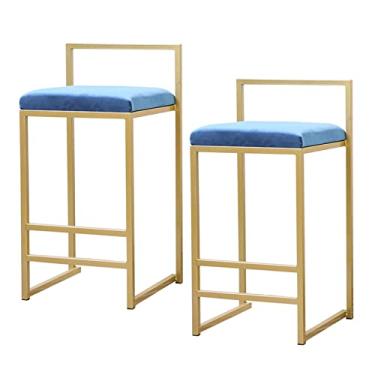 Imagem de Cadeiras de jantar cadeiras de sala de jantar banquetas de bar de metal banqueta de bar balcão de altura banqueta de veludo com encosto e apoio para os pés dourado bancos de ilha de cozinha, altura do assento 65/75cm, conjunto de 2 Tudo está bem