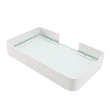 Imagem de VOSAREA Prateleira De Vidro Cesta Preta Suportes De Prateleira De Parede Prateleiras De Armazenamento Branco Armazenamento De Banheiro Prateleiras De Vidro Sem Chuveiro De Perfuração