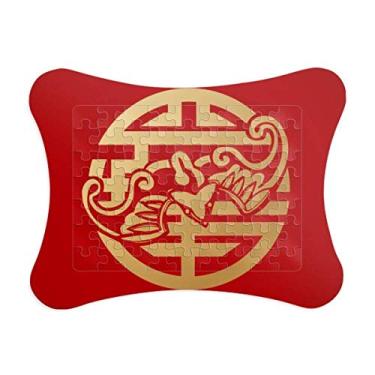 Imagem de Moldura de quebra-cabeça redonda dourada com padrão de animal da China, enfeite de quebra-cabeça