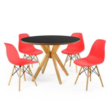 Imagem de Conjunto Mesa de Jantar Redonda Marci Premium Preta 100cm com 4 Cadeiras Eames Eiffel - Vermelho