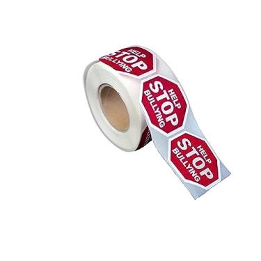 Imagem de 250 adesivos em forma de sinal Help Stop Bullying Stop para conscientização antibullying, eventos escolares e arrecadação de fundos -