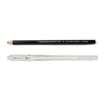 Imagem de Lapis Dermatografico Mitsubishi Preto e Caneta Gel Uni-Ball Angelic Branca