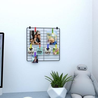 Imagem de Memory Board Painel de Fotos 30x30 Preto Decoração Mural de Recados Post It + Prendedores + Clips Adesivos 