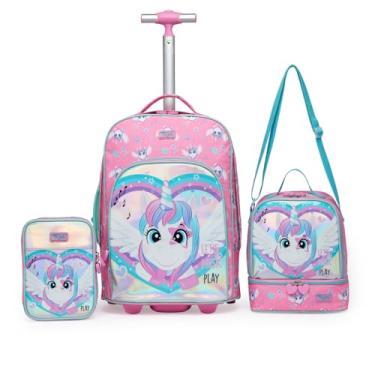 Imagem de Kit Mochila Rodinhas Infantil Lancheira Estojo Escolar
