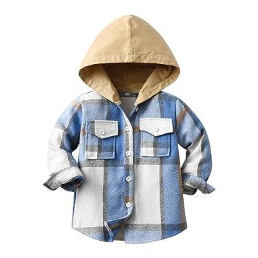 Imagem de Mercatoo Camisa xadrez de flanela com capuz e botões para bebês, camisa xadrez com capuz, roupas, F, 3-4 Anos