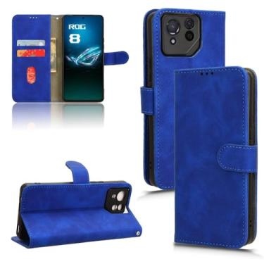 Imagem de Caso de capa de telefone de proteção Compatível com capa para Asus ROG Phone 8 com suporte para cartão, capa tipo carteira de couro PU com alça de pulso e capa protetora à prova de choque (Size : Blu