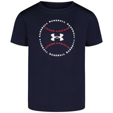 Imagem de Under Armour Camiseta masculina clássica com logotipo, estampa de marca de palavras e designs de beisebol, gola redonda, Midnight Navy Baseball, 7