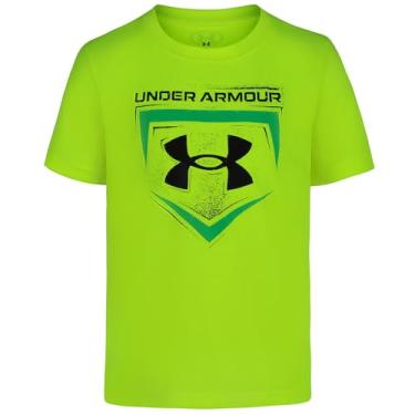 Imagem de Under Armour Camiseta masculina clássica com logotipo, estampa de marca de palavras e designs de beisebol, gola redonda, Placa de casa amarela Hi-vis, 4