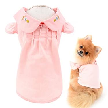 Imagem de SMALLLEE_LUCKY_STORE Roupas para animais de estimação meninas blusa lisa fofa camiseta para cachorro pequeno médio gato colete de botão top verão yorkie chihuahua vestuário, rosa, XGG