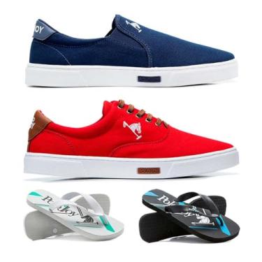 Imagem de Kit 1 Tênis Iate 1 Tênis E 2 Chinelos Polo Joy Azul Marinho E vermelho 40