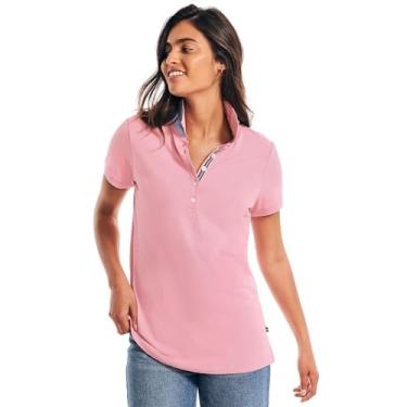 Imagem de Nautica Camisa polo feminina de algodão de manga curta com 5 botões, (Coleção 2024) Cash Rose, GG