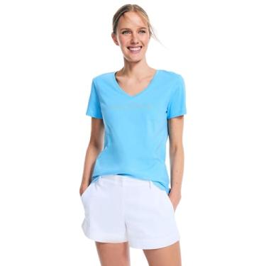 Imagem de Nautica Camiseta feminina Easy Comfort Supersoft 100% algodão clássico logotipo, (Coleção com decote em V 2024) Azul celeste, G