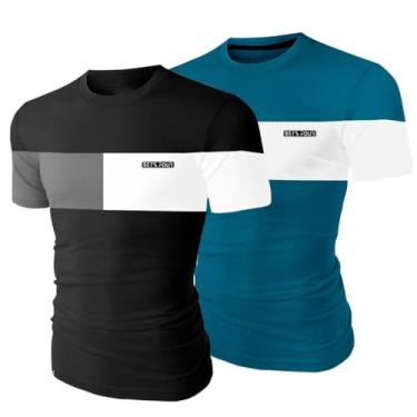 Imagem de Kit 2 Camisetas Personalizada Slim Fit Camisa Masculina (M, PRETO+AZUL PETRÓLEO)