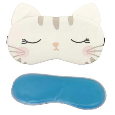 Imagem de Máscaras de Dormir Relaxante para os Olhos com Gel Térmico para Compressa Fria e Quente Reduz Olheiras Gatinho Rosa Laço Cansaço (Branco MSK-02)
