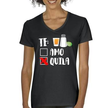 Imagem de Camiseta feminina Te Amo or Tequila gola V engraçada Cinco De Mayo & Drinko Mexican, Preto, M