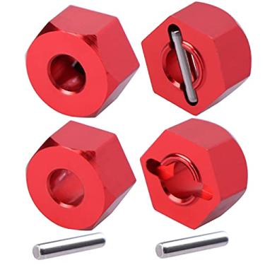 Imagem de Aimrock Cubos hexagonais de alumínio de 12 mm para 1/10 Traxxas Slash Rustler VXL 4X4 Stampede Hoss 4WD Upgrades Parts 1654, pacote com 4 (vermelho)