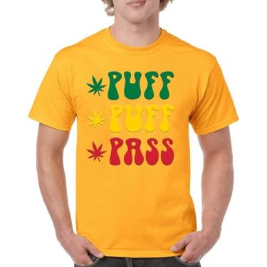 Imagem de Camiseta Puff Puff Pass 420 Weed Lover Pot Leaf Smoking Marijuana Legalize Cannabis Funny High Pothead Camiseta masculina, Amarelo, 4G