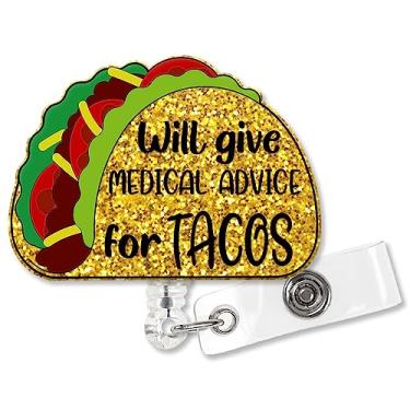 Imagem de XQLZY Will Give Medical Advice for Tacos Gold Glitter Cute Badge Reel Retrátil com Clipes, Porta-crachá Engraçado de Taco de Identificação Presente para Enfermeira Médica Graduada Parteira ED Colega Assistente Social