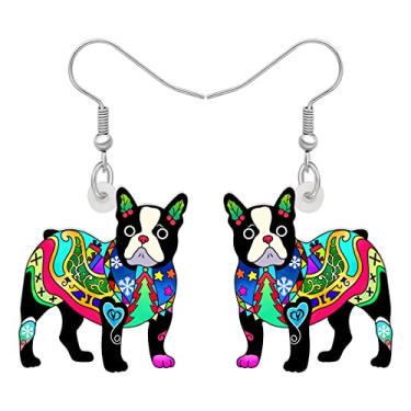 Imagem de DALANE Brincos de Natal de acrílico fofo buldogue francês, pingente, floco de neve, poodle, filhote, animais de estimação, joias para mulheres, meninas, crianças, amuletos de cães, Medium, Acrílico,