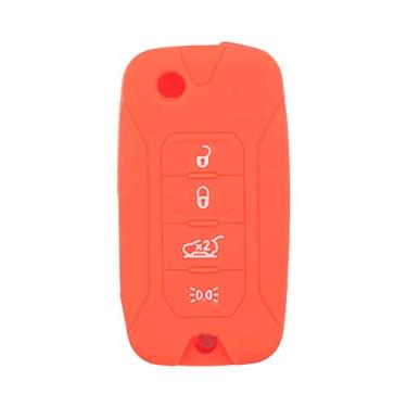 Imagem de SEGADEN Capa protetora de silicone com suporte de capa compatível com JEEP Renegade 4 botões flip controle remoto chaveiro CV4757 laranja