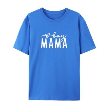 Imagem de Camisetas femininas com estampa de letras para meninos e mamãe para o Dia das Mães, Azul, G