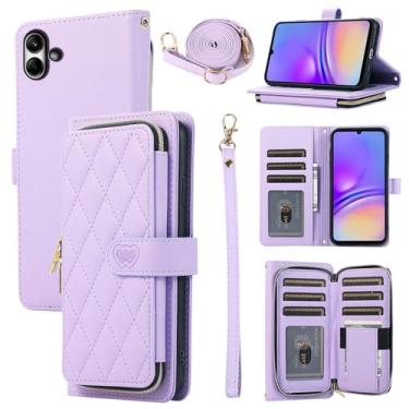 Imagem de Furiet Argyle Capa carteira para Samsung Galaxy A05s/A05 com alça de ombro, 9+ compartimentos para cartões, bolsa com zíper, capa de telefone xadrez de couro PU de luxo para Ao5s Ao5 A 05s 05 feminina