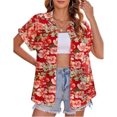 Imagem de Zeagoo Blusa feminina havaiana de botão casual manga curta estampa tropical floral blusa túnica top, Dh672, P