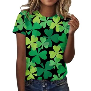 Imagem de Camiseta feminina de São Patrício com estampa da bandeira irlandesa túnica verde 2024 roupas modernas do dia de São Patrício, Bronze, XXG